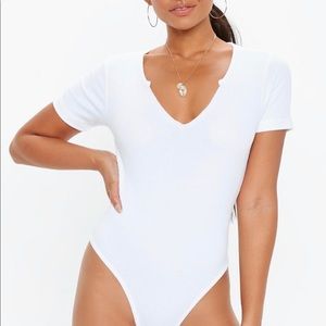 Missguided white notch neck ribbed bodysuit